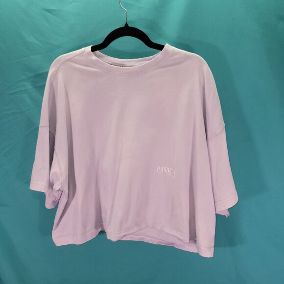 Puma Oversized Lavender T-Shirt With Logo Print Size XL 100% Cotton Relaxed Fit - Picture 1 of 9